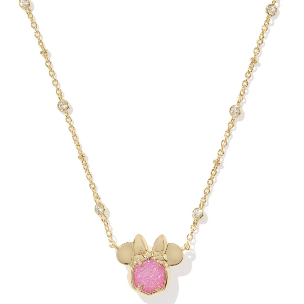Disney|Kendra Scott Gold Minnie Mouse Necklace Hot Pink Druzy